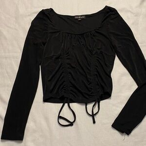 Almost Famous Black Ruched Long Sleeve Top